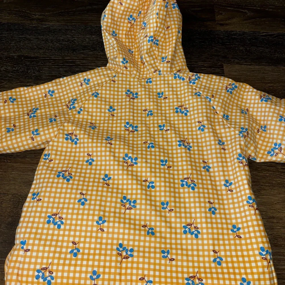 Zara Rainjscket Yellow Gingham Hooded Kids' Jacket with Blue Flower Print
